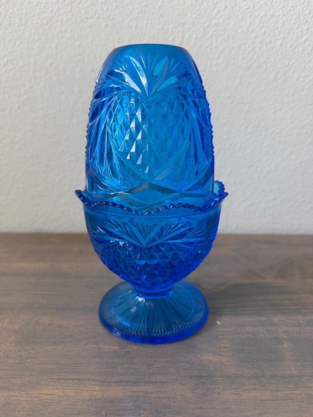 Vintage Fenton Blue Pineapple Heart Fairy Lamp Excellent Condition